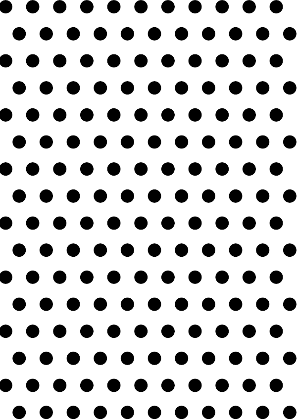 High-contrast dots card for a baby of about 4–6 months — black on white, thinnest feature 9.6 mm.