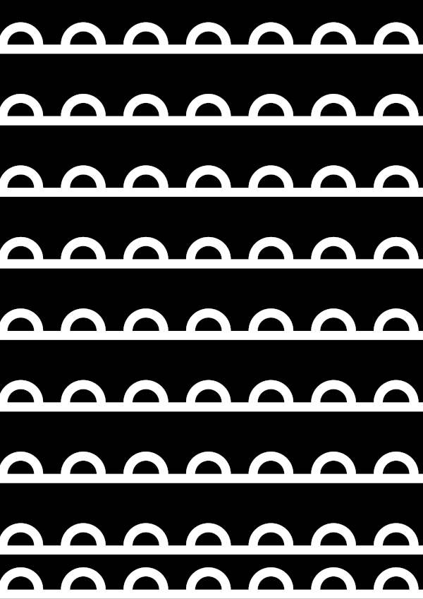 High-contrast meander card (wave) for a baby of about 4–6 months — white on black, thinnest feature 4.4 mm.