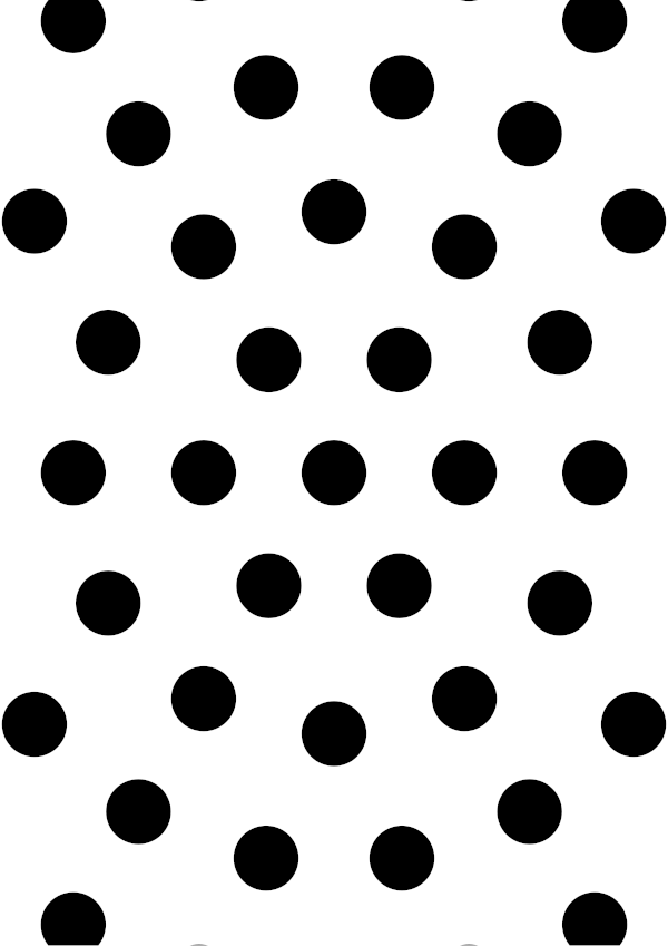 High-contrast dot rings card for a baby of about 2–3 months — black on white, thinnest feature 20.5 mm.