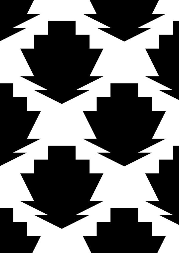 High-contrast ikat card (coarse) for a baby of about 2–3 months — black on white, thinnest feature 16.3 mm.
