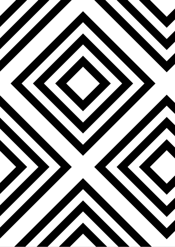 High-contrast kilim card (plain) for a baby of about 2–3 months — white on black, thinnest feature 9.5 mm.