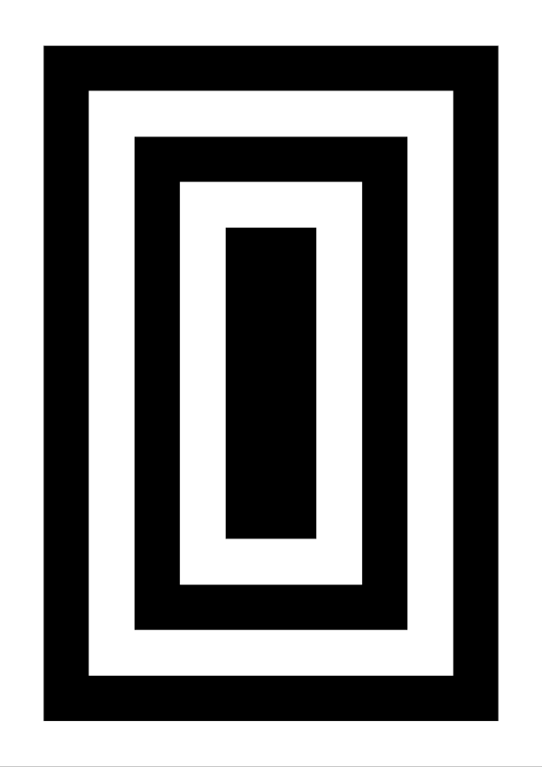 High-contrast nested frames card for a baby of about 3–4 months — white on black, thinnest feature 17.6 mm.