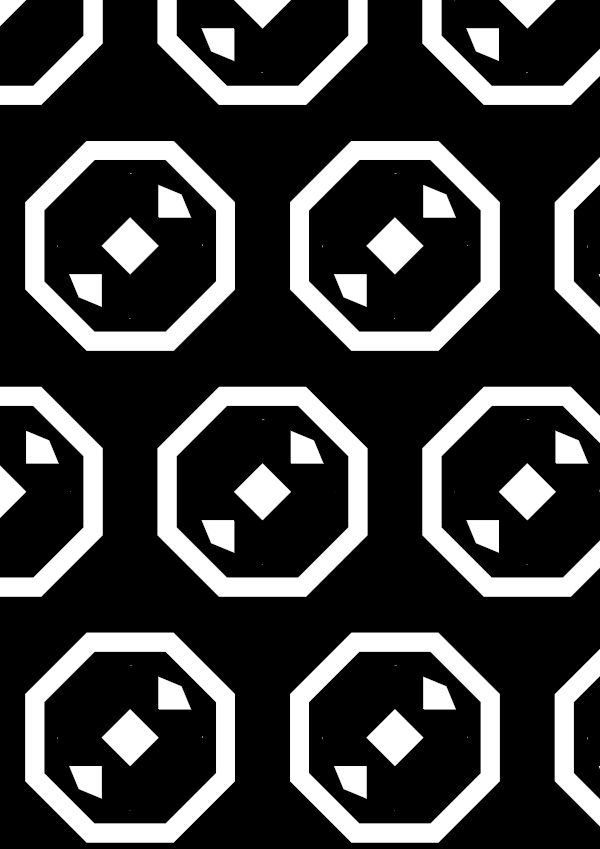 High-contrast guls card (quartered) for a baby of about 3–4 months — white on black, thinnest feature 6.6 mm.