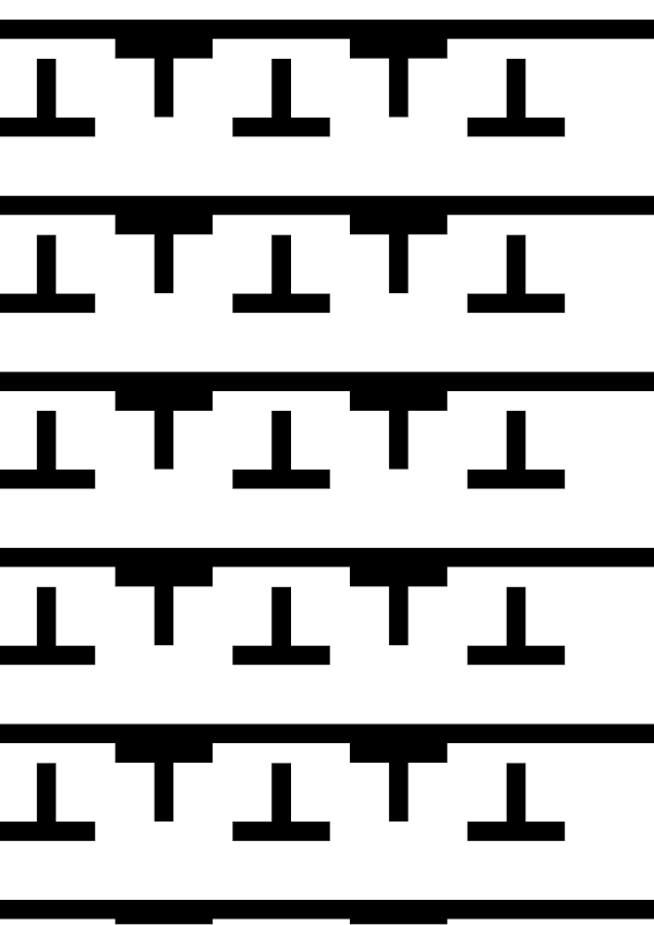 High-contrast meander card (t-fret) for a baby of about 3–4 months — black on white, thinnest feature 6.3 mm.