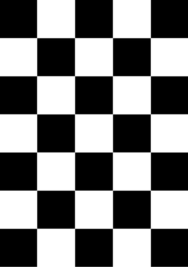 High-contrast checkerboard card (square) for a newborn — black on white, thinnest feature 42.3 mm.