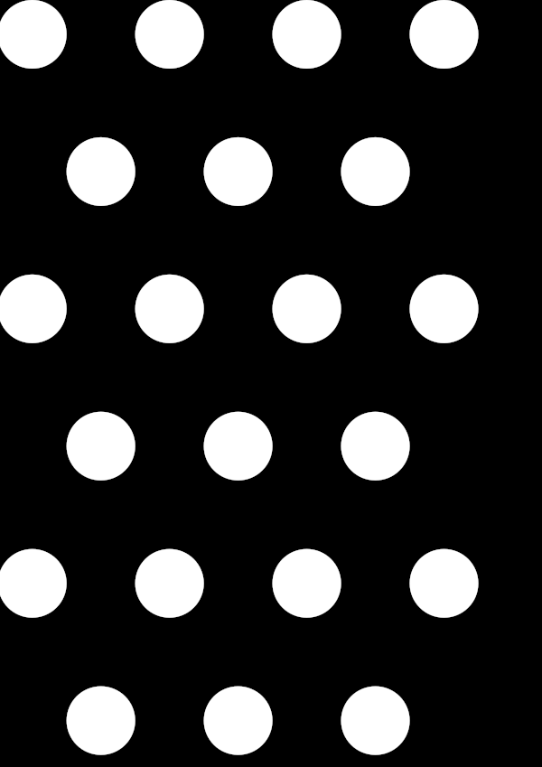 High-contrast dots card for a newborn — white on black, thinnest feature 26.6 mm.