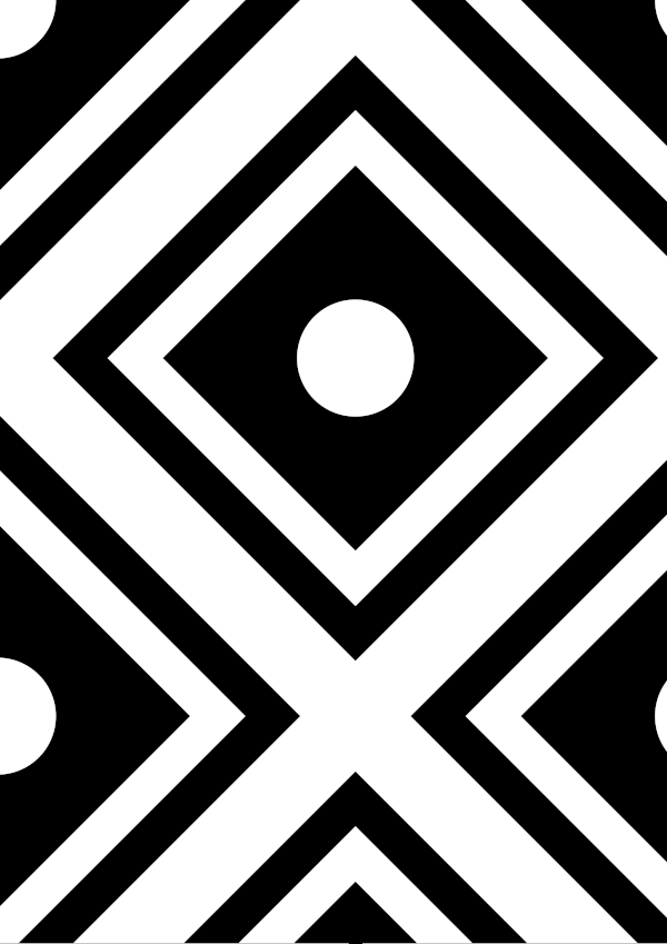 High-contrast kilim card (eye) for a newborn — white on black, thinnest feature 12.3 mm.