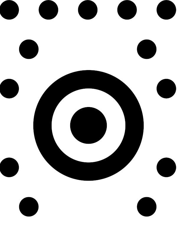High-contrast target field card for a newborn — black on white, thinnest feature 21.9 mm.